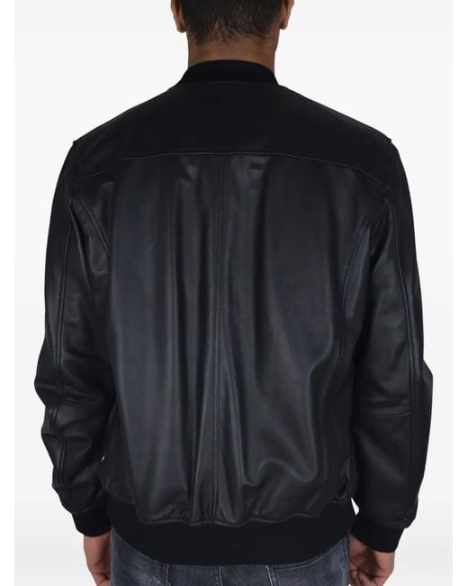 Philipp Plein Black Logo-Plaque Leather Bomber Jacket for men