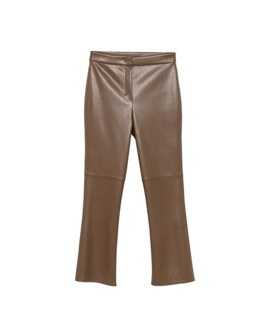 Max Mara Gray Straight-Leg Leather-Effect Trousers
