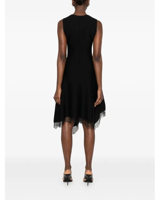McQueen Black Lace-Trim Asymmetric Dress