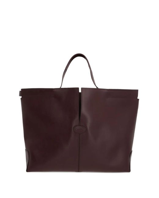 Tod's Purple Medium Di Folio Double-Handle Calfskin Tote Bag