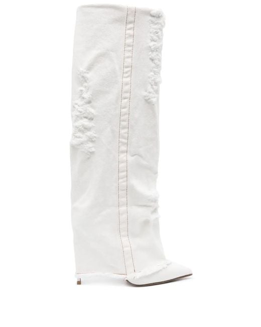 Le Silla White Andy 120Mm Cuffed Denim Boots