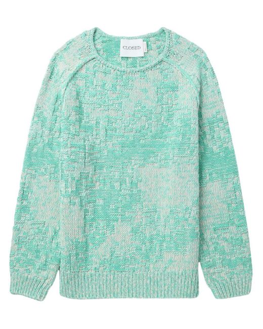 Closed Green Patterned Intarsia-knit Cotton Jumper