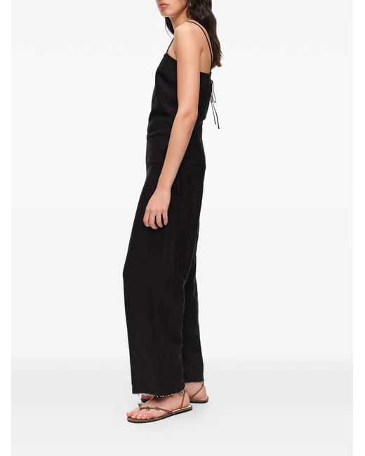Bimba Y Lola Black Linen Jumpsuit With Adjustable Waist And Stones