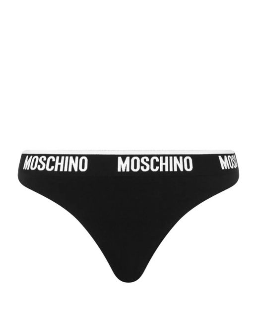 Moschino Black Logo-Waistband Two-Tone Thong