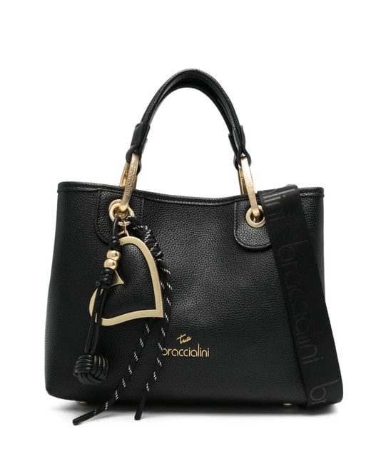 Braccialini Black Beth Heart-Charm Tote Bag