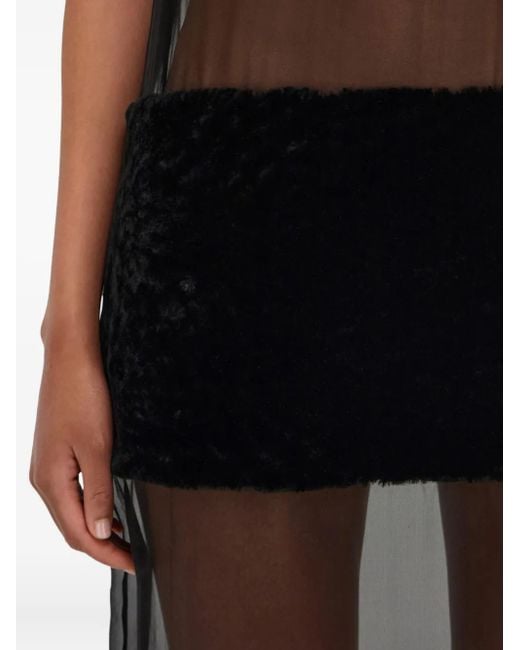 Ferragamo Black Lace-Shearling Panel Midi Dress