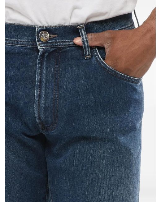 Corneliani Blue Straight-Fit Embroidered-Logo Denim Jeans for men