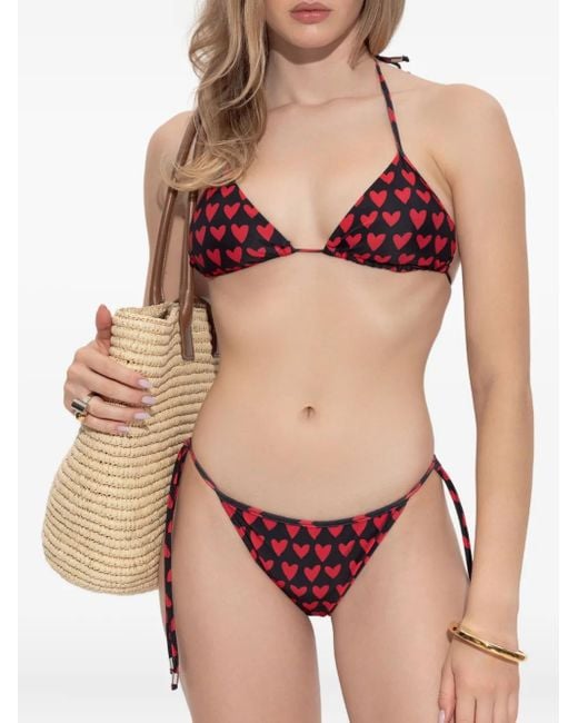 Moschino Red Heart-Print Triangle Bikini Top