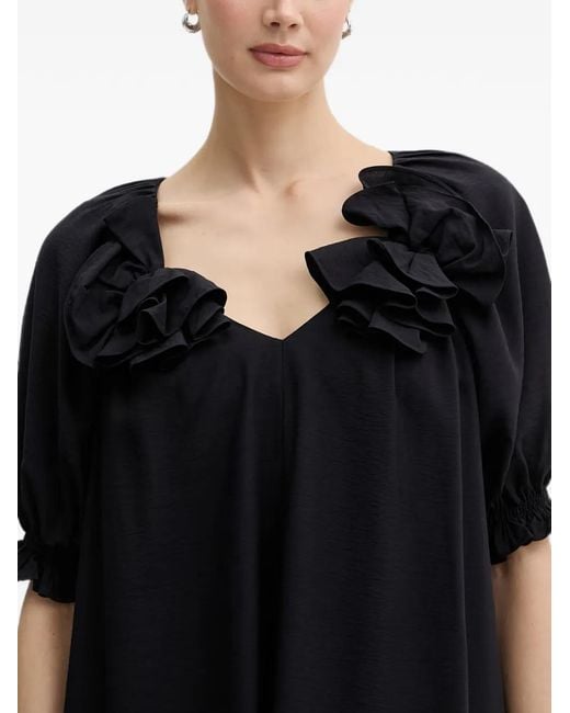 Stine Goya Black Ruffled Puff-Sleeve Midi Dress