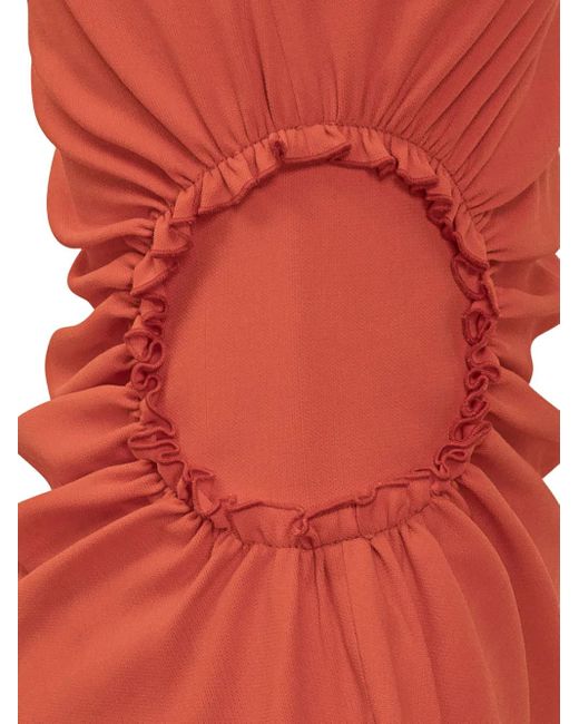 Victoria Beckham Red Pumpkin Asymmetric Hem Dress With Round Neck