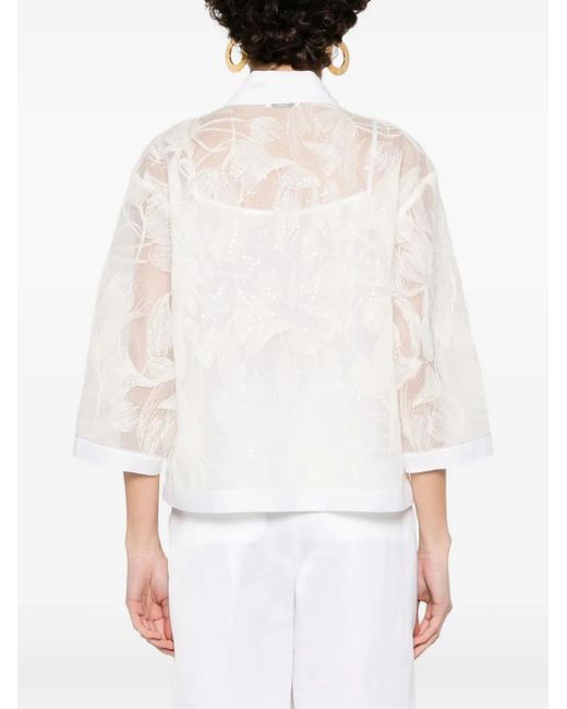 Peserico White Sequin Button-Up Shirt