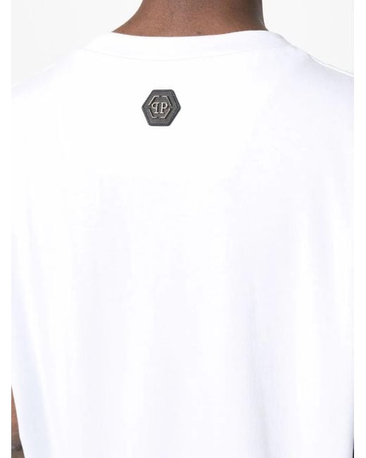 Philipp Plein White Logo-Print Cotton T-Shirt for men