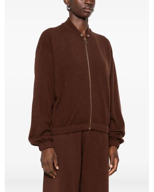 Fabiana Filippi Brown Zip-Front Ribbed-Knit Cardigan