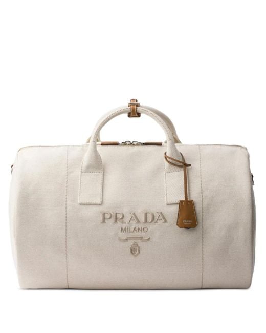 Prada Natural Logo-Embossed Duffle Bag