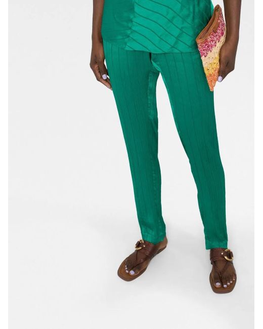 Forte_forte Green Silk Creponne Pinstripe Pants