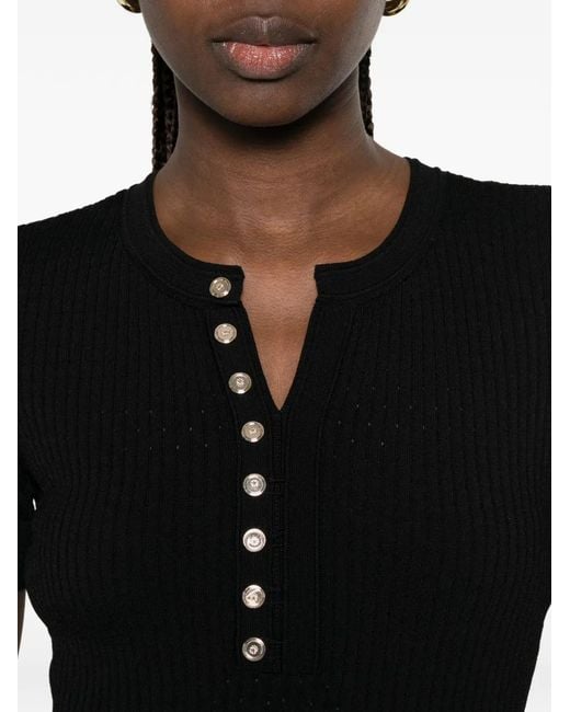 Sandro Black Robe Mi-Longue Boutonnée En Maille Côtelée