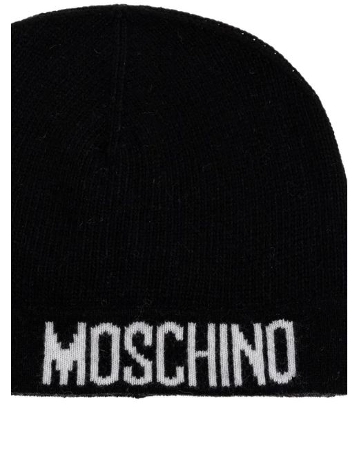 Moschino Black Logo-detail Beanie Hat