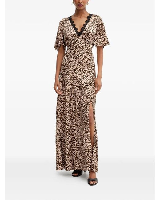 Guess Natural Lace-Detail Animal-Print Maxi Dress