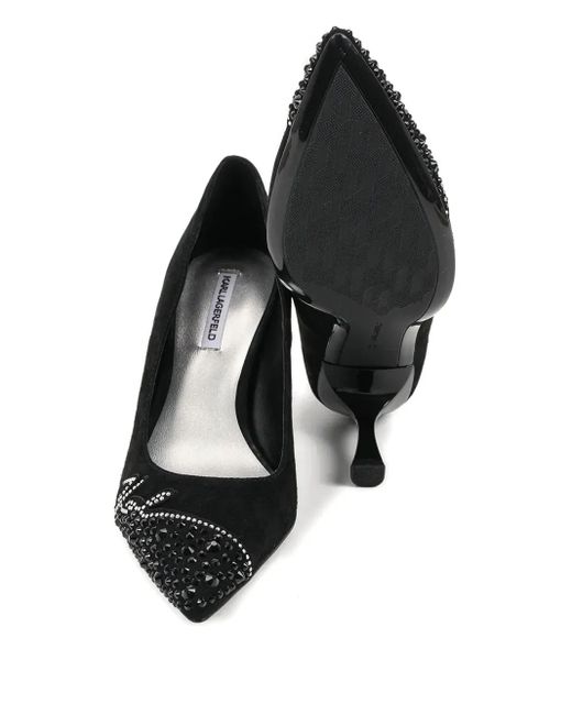 Karl Lagerfeld Black Pointed-Toe Embellished Pumps