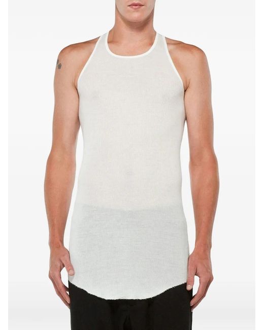 Rick Owens White Ribbed Texture Round Neck Sleeveless Top Size M for men