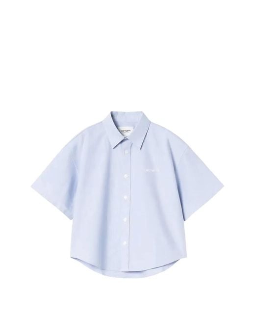 Carhartt Blue Kaia Logo-Embroidered Short-Sleeve Cotton Shirt