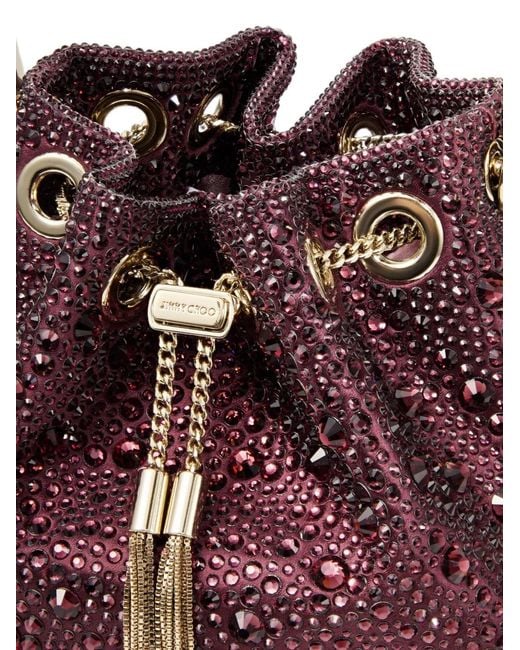 Jimmy Choo Purple Bon Bon Deep Merlot And Crystal Hotfix Bucket Bag With Crystal Handle