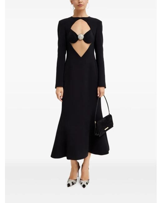 David Koma Black Crystal-Embellished Cut-Out Midi Dress