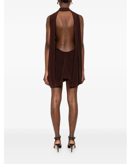 Nissa Brown Cape-Design Mini Dress
