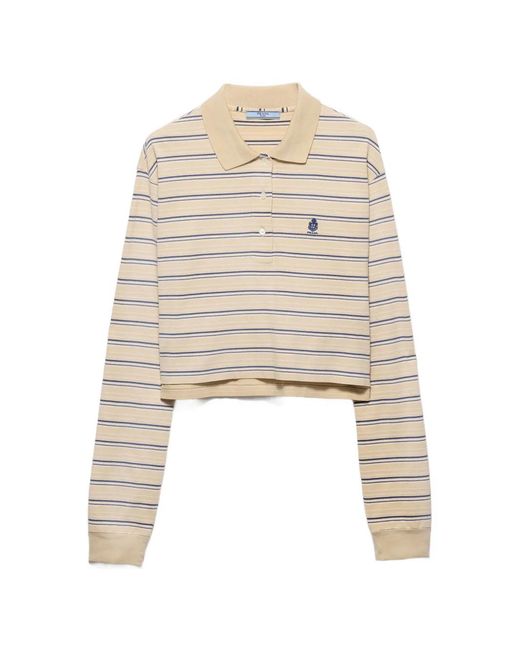 Prada Natural Striped Pique Polo Shirt