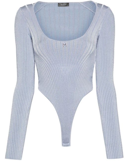 Mugler Blue M-plaque Knitted Bodysuit