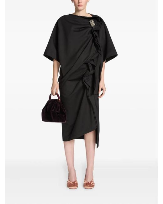 Dries Van Noten Black Ruffled Asymmetric Midi Skirt