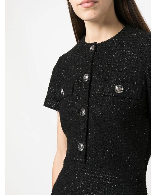 Maje Black Flared Tweed Minidress
