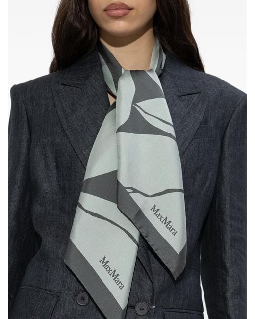 Max Mara Gray Leaf-Print Scarf