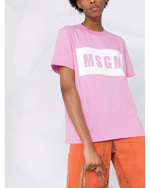 MSGM Pink Logo-print Cotton T-shirt