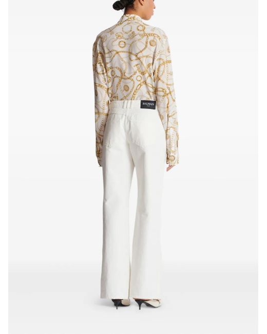Balmain White Logo-Patch Denim Jeans