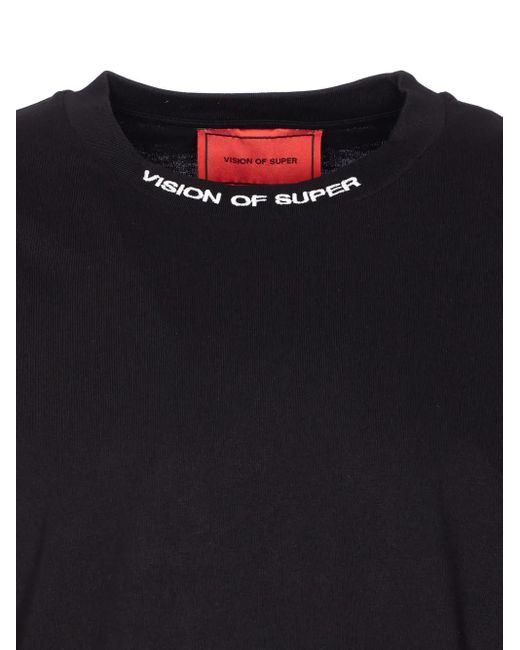 Vision Of Super Black Embroidered-Flame Crew Neck T-Shirt for men
