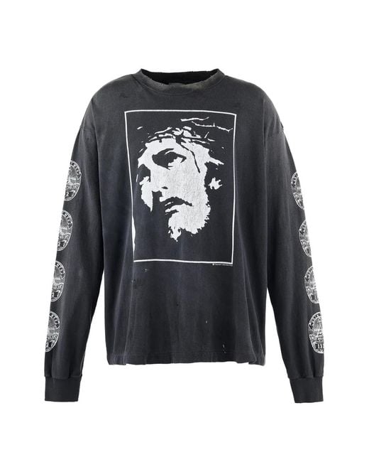 SAINT Mxxxxxx Gray Graphic-Print Long-Sleeve T-Shirt for men