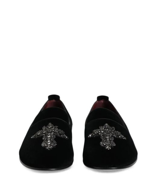 Dolce & Gabbana Black Embellished Velvet Loafers for men