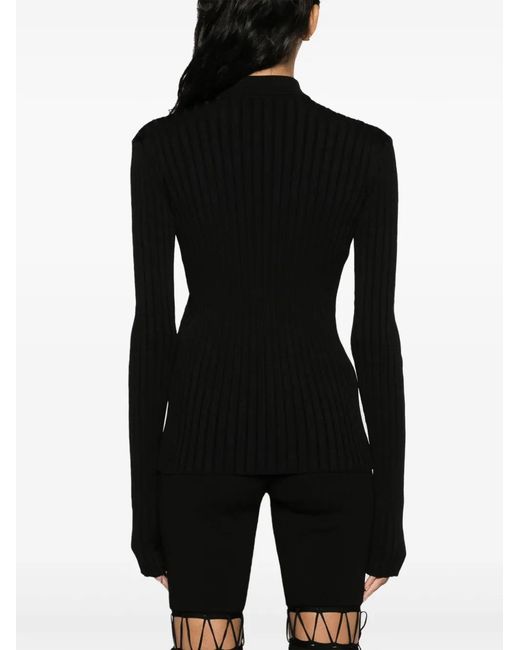 Nensi Dojaka Black Straight-Point Collar Pleated Top