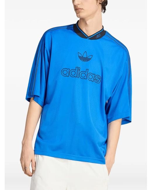 Adidas Blue Logo-Print Oversized T-Shirt for men
