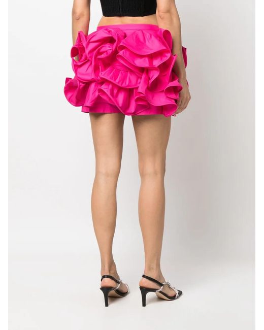 Rochas Pink Ruffled Low-Rise Mini Shorts