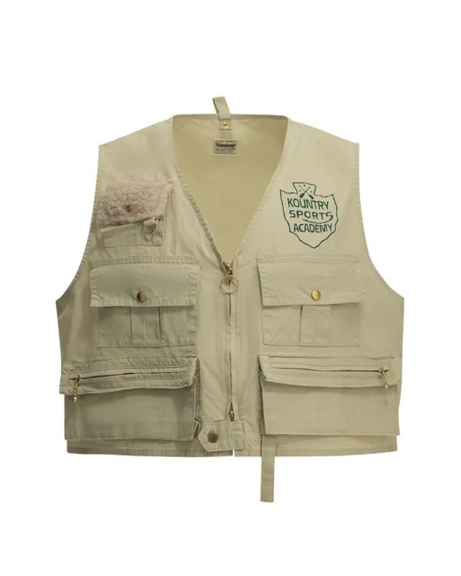 Kapital Natural Fishing Multi-Pocket Logo-Print Vest for men