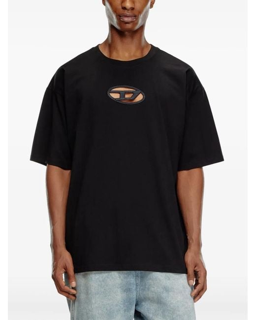 DIESEL Black Organic Cotton T-Shirt With Cut-Out Logo