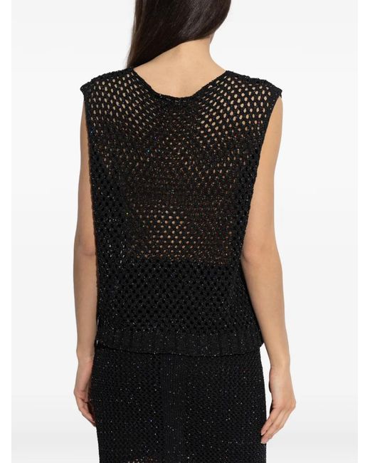 Akep Black Sequin-Embellished Open-Knit Vest