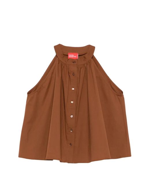 ..,merci Brown Button Halterneck Top