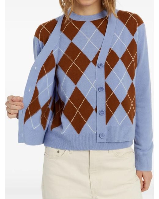 Chinti & Parker Blue Cardigan Boutonné À Motif Losanges