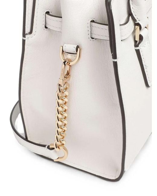 Michael Kors White Hamilton Padlock Leather Satchel Bag