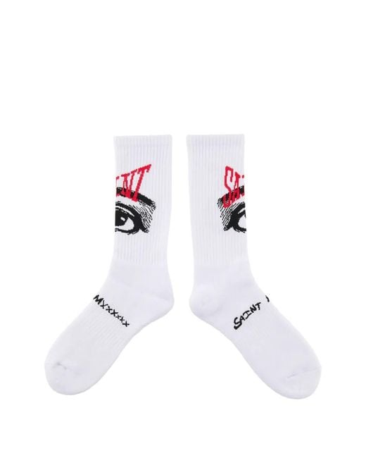 SAINT Mxxxxxx White Eye-Motif Ribbed Socks