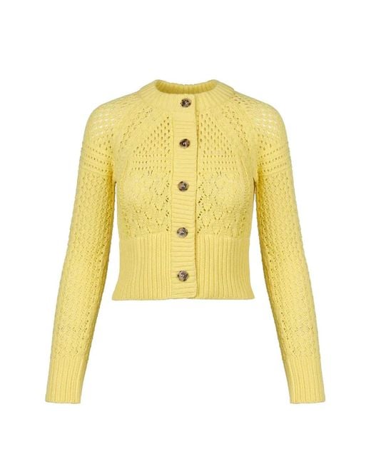 Smythe Yellow Crochet-Knit Button-Up Cardigan