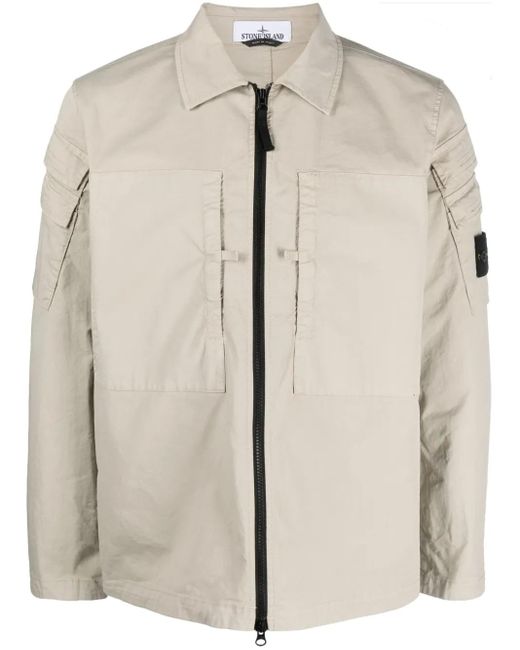 Stone Island Natural Compass-Patch Zip-Up Shirt Jacket for men
